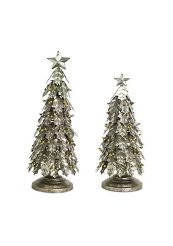 Deals π Melrose Set of 2 Distressed Finish Holly Leaf Artificial β Christmas Tabletop Trees 3' π₯°