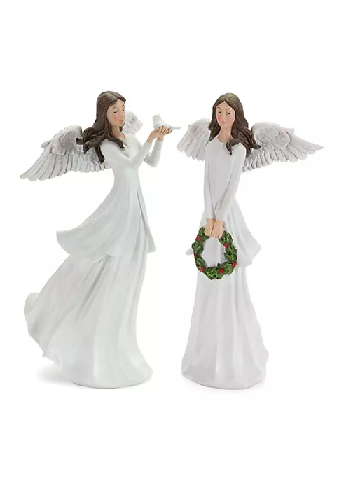 Cheapest 🥰 Melrose Set of 2 Angels with Bird and Wreath 🎁 Christmas Figurine 12" 🌟 2 Cheapest 🥰 Melrose Set of 2 Angels with Bird and Wreath 🎁 Christmas Figurine 12" 🌟 - Image 2