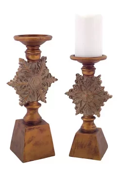 Budget ๐ฅ Melrose Set of 2 Brown Snowflake ๐ Christmas Pillar Candle Holders 13" ๐