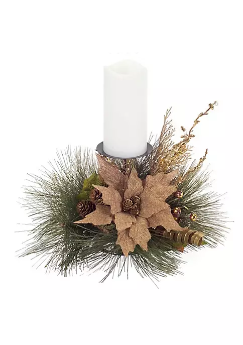 Buy 🎁 Melrose 19" Green and Brown Poinsettia Pine Cone 🔔 Christmas Candle Holder ✨ 2 Buy 🎁 Melrose 19" Green and Brown Poinsettia Pine Cone 🔔 Christmas Candle Holder ✨ - Image 2