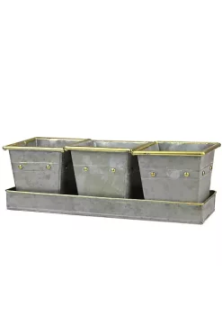 Cheapest 🔥 Melrose Set of 3 Decorative Gray Square Pots with Gold Colored Accents in a Tray 15.5" ⭐