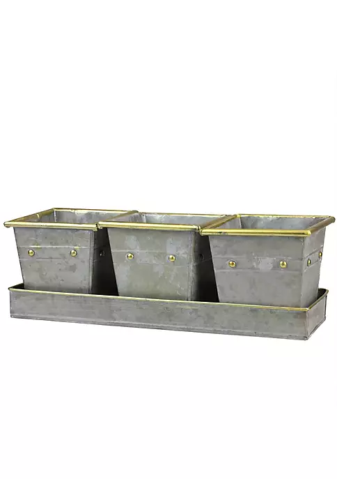 Cheapest 🔥 Melrose Set of 3 Decorative Gray Square Pots with Gold Colored Accents in a Tray 15.5" ⭐ 1 Cheapest 🔥 Melrose Set of 3 Decorative Gray Square Pots with Gold Colored Accents in a Tray 15.5" ⭐