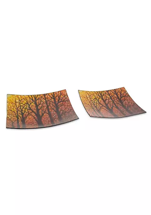 Wholesale 🔥 Melrose Set of 2 Orange and Black Contemporary Woodland Glass Platters 13" 🤩 2 Wholesale 🔥 Melrose Set of 2 Orange and Black Contemporary Woodland Glass Platters 13" 🤩 - Image 2