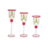 Wholesale 👏 Melrose Set of 3 White and Red Glass Holly Candle Holders 🎄 Christmas Decor 15.75" 🛒