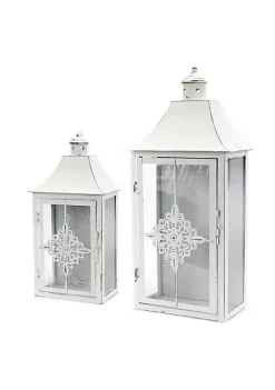 Coupon ๐ Melrose Set of 2 Vintage White Distressed Pillar Candle Lanterns 19.5" ๐