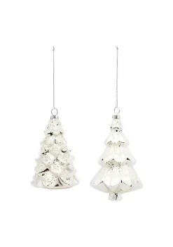 Cheapest 🔔 Melrose Set of 6 White and Silver Glass 🎄 Christmas Tree Ornaments 5.75" 🎉