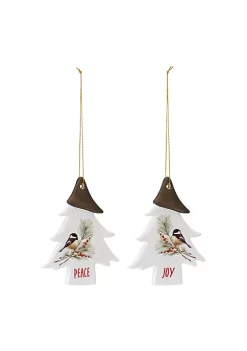 Outlet 👍 Melrose Set of 12 White and Brown Clay Chickadee Tree "Joy" and "Peace" 🔔 Christmas Ornament 4.75" ⭐