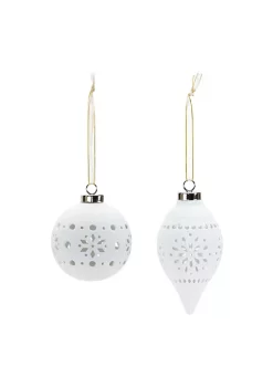 Deals β¨ Melrose Set of 6 White Finish Snowflake Porcelain π Christmas Ball Ornament 4-5.5" β€οΈ