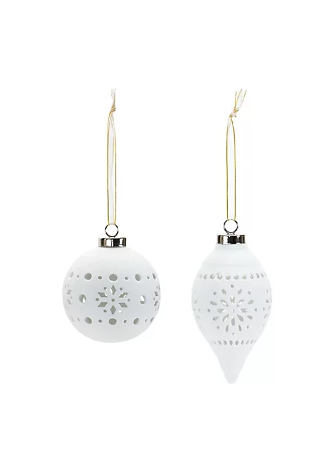 Deals ✨ Melrose Set of 6 White Finish Snowflake Porcelain 🎄 Christmas Ball Ornament 4-5.5" ❤️ 2 Deals ✨ Melrose Set of 6 White Finish Snowflake Porcelain 🎄 Christmas Ball Ornament 4-5.5" ❤️ - Image 2