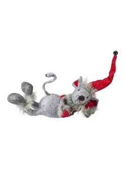 Promo 😍 Melrose 15" Red and Gray Relaxing Mouse ❄ Christmas Tabletop Figure 😀