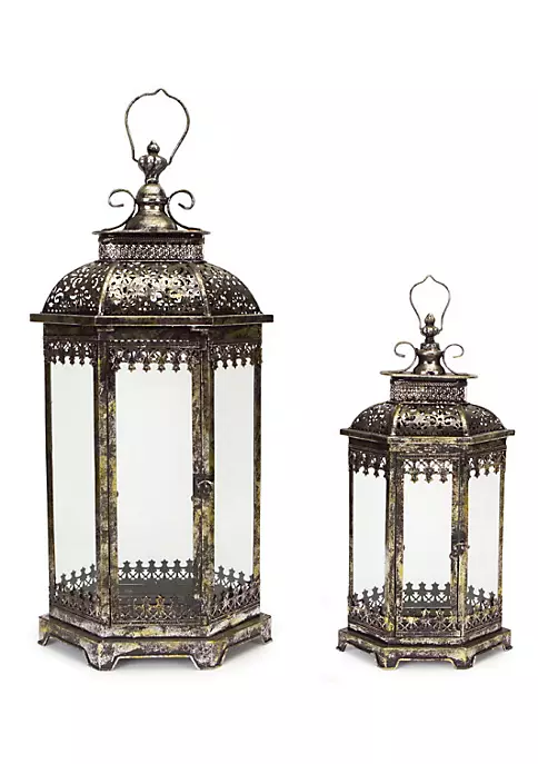 Best deal 🥰 Melrose Set of 2 Antique Style Pewter Gray Decorative Glass Pillar Candle Lanterns 34" 👍 1 Best deal 🥰 Melrose Set of 2 Antique Style Pewter Gray Decorative Glass Pillar Candle Lanterns 34" 👍