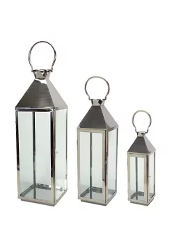 Best Pirce 🥰 Melrose Set of 3 Silver Colored Contemporary Style Glass Candle Lanterns 34" 🔔