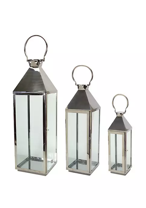 Best Pirce 🥰 Melrose Set of 3 Silver Colored Contemporary Style Glass Candle Lanterns 34" 🔔 2 Best Pirce 🥰 Melrose Set of 3 Silver Colored Contemporary Style Glass Candle Lanterns 34" 🔔 - Image 2