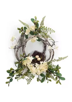 Best Pirce π Melrose Set of 4 Green and Cream White Artificial Hydrangea with Nest Wreath Decors 16" π