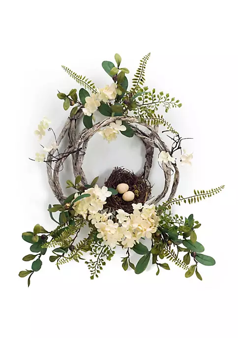 Best Pirce 🛒 Melrose Set of 4 Green and Cream White Artificial Hydrangea with Nest Wreath Decors 16" 😀 2 Best Pirce 🛒 Melrose Set of 4 Green and Cream White Artificial Hydrangea with Nest Wreath Decors 16" 😀 - Image 2