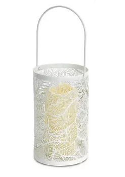 Cheap ๐งจ Melrose 8" White Leaf Patterned Battery Operated LED Candle Lantern with Timer ๐ฏ