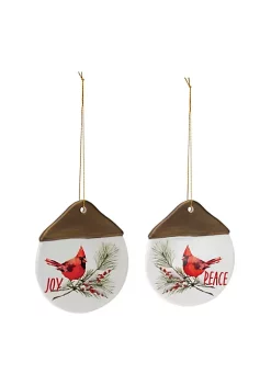 Outlet 🔔 Melrose Set of 12 White and Brown Cardinal Pine "Joy" and "Peace" 🔔 Christmas Ornament 4.50" 😍