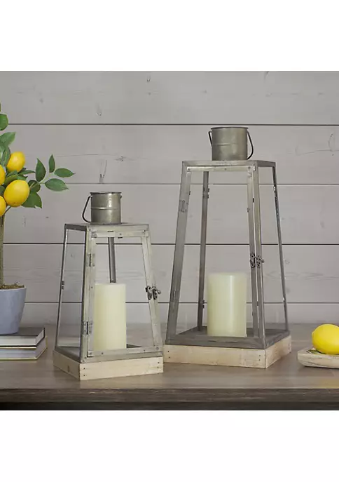 Deals 😉 Melrose Set of 2 Rustic Silver Candle Lanterns With an Attached Handle - 24" 😀 2 Deals 😉 Melrose Set of 2 Rustic Silver Candle Lanterns With an Attached Handle - 24" 😀 - Image 2