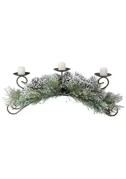 Best Sale 🔥 Melrose 30" Green Frosted Pine Needle and Pine Cone 🎅 Christmas Candle Holder 🎉