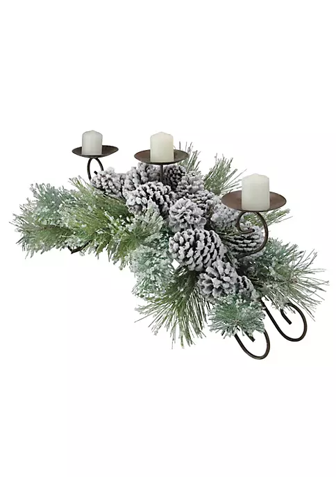 Best Sale 🔥 Melrose 30" Green Frosted Pine Needle and Pine Cone 🎅 Christmas Candle Holder 🎉 2 Best Sale 🔥 Melrose 30" Green Frosted Pine Needle and Pine Cone 🎅 Christmas Candle Holder 🎉 - Image 2