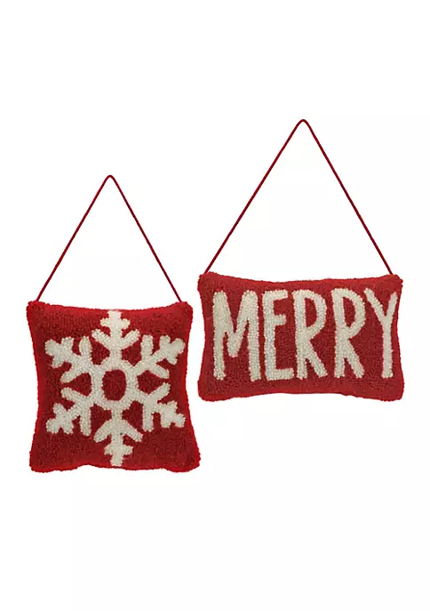 Best Pirce 😉 Melrose Set of 2 Red Mini Pillow Snowflake and "Merry" 🎄 Christmas Ornament 9.25" ✔️ 1 Best Pirce 😉 Melrose Set of 2 Red Mini Pillow Snowflake and "Merry" 🎄 Christmas Ornament 9.25" ✔️