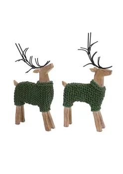 Best Sale โ๏ธ Melrose Set of 2 Adorable Two Reindeers with Green Sweaters ๐ Christmas Figurine 12" ๐