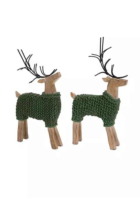 Best Sale ✔️ Melrose Set of 2 Adorable Two Reindeers with Green Sweaters 🎄 Christmas Figurine 12" 😍 1 Best Sale ✔️ Melrose Set of 2 Adorable Two Reindeers with Green Sweaters 🎄 Christmas Figurine 12" 😍