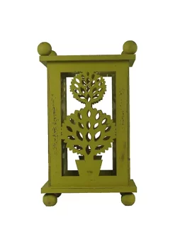 Coupon ๐ Melrose 12.5" Pistachio Green Distressed Double Ball Tree Cut-Out Pillar Candle Lantern ๐