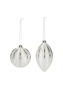Cheap 🌟 Melrose Set of 6 Silver and White Finish Glass 🎄 Christmas Ball Ornaments 4-5.5" 🥰