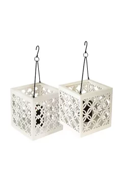 Wholesale 💯 Melrose 8.5" Metro White Geometric Flower Lattice Hanging Patio Pillar Candle Lantern ✔️