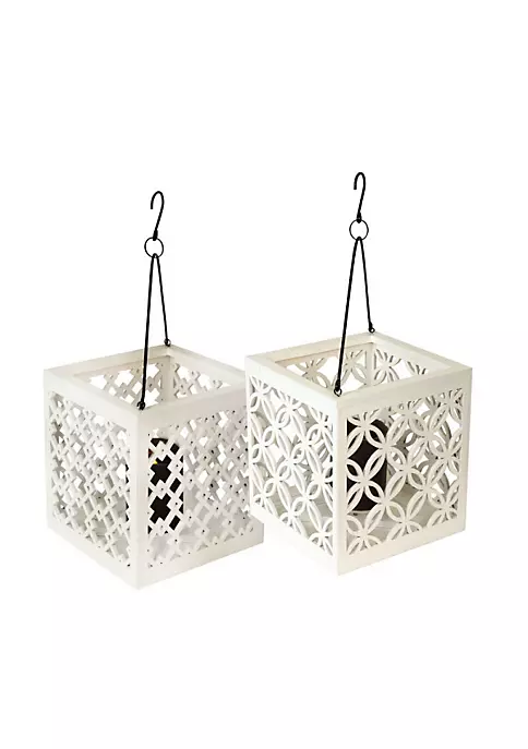Wholesale 💯 Melrose 8.5" Metro White Geometric Flower Lattice Hanging Patio Pillar Candle Lantern ✔️ 2 Wholesale 💯 Melrose 8.5" Metro White Geometric Flower Lattice Hanging Patio Pillar Candle Lantern ✔️ - Image 2