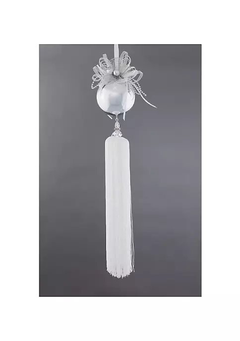 New 🤩 Melrose 21" Silver and White Snow Drift Ball with Tassel 🎁 Christmas Ornament 🔔 2 New 🤩 Melrose 21" Silver and White Snow Drift Ball with Tassel 🎁 Christmas Ornament 🔔 - Image 2