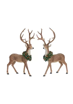 Buy 🎉 Melrose Set of 2 Adorable Two Reindeers Wearing Wreath ❄ Christmas Figurine 28.5" 🔥