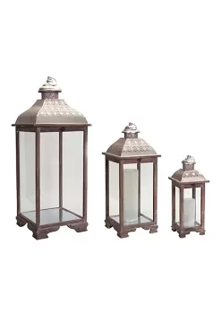 Promo 👍 Melrose Lantern (Set Of 3) 19.75" - 39"H Metal/Wood 🎁