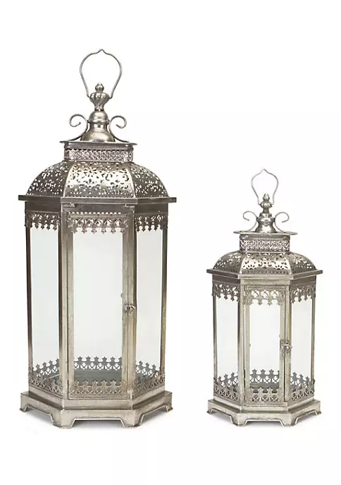 Buy 🎉 Melrose Set of 2 Antique Style Silver Decorative Glass Pillar Candle Lanterns 34" ⭐ 1 Buy 🎉 Melrose Set of 2 Antique Style Silver Decorative Glass Pillar Candle Lanterns 34" ⭐