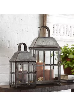 Outlet 🎉 Melrose Lanterns (Set Of 2) 14"H, 20.25"H Metal/Glass ✨