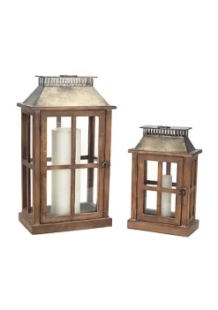Promo 🧨 Melrose Lanterns (Set Of 2) 13.5"H, 20"H Wood/Metal/Glass 🛒 -Melrose Sales Shop Belk 597