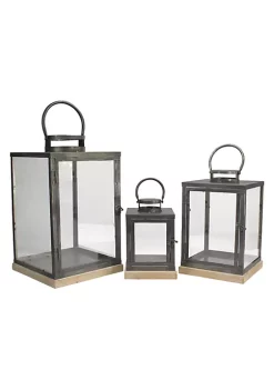 Flash Sale ✔️ Melrose Set of 3 Bronze Glass Candle Lanterns With a Latch Hook Lock - 21" 😀