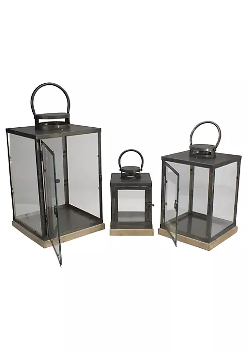 Flash Sale ✔️ Melrose Set of 3 Bronze Glass Candle Lanterns With a Latch Hook Lock - 21" 😀 4 Flash Sale ✔️ Melrose Set of 3 Bronze Glass Candle Lanterns With a Latch Hook Lock - 21" 😀 - Image 4