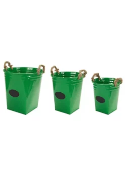 Wholesale โญ Melrose Set of 3 Green Buckets with Chalkboard and Rope Handles 16" ๐