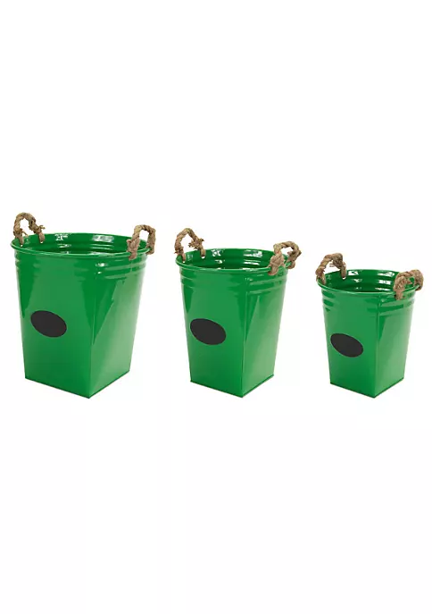 Wholesale ⭐ Melrose Set of 3 Green Buckets with Chalkboard and Rope Handles 16" 🎁 2 Wholesale ⭐ Melrose Set of 3 Green Buckets with Chalkboard and Rope Handles 16" 🎁 - Image 2