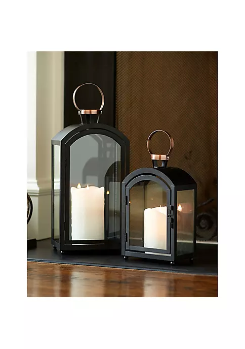 Outlet 😀 Melrose Set of 2 Black Metal Dome Lanterns with Copper Handle 20" 🔔 3 Outlet 😀 Melrose Set of 2 Black Metal Dome Lanterns with Copper Handle 20" 🔔 - Image 3