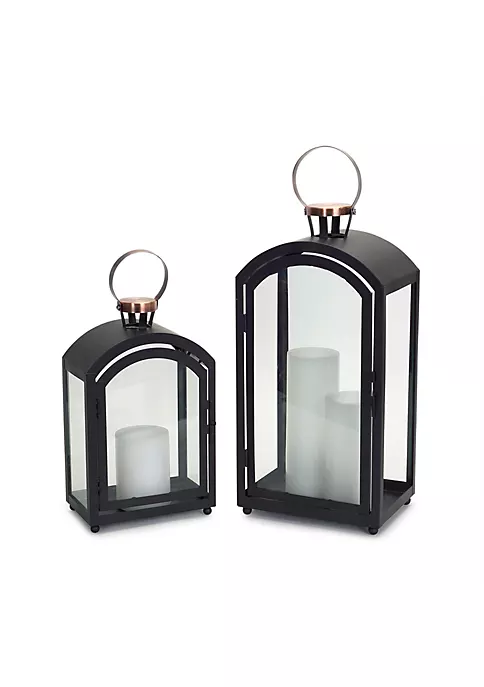 Outlet 😀 Melrose Set of 2 Black Metal Dome Lanterns with Copper Handle 20" 🔔 4 Outlet 😀 Melrose Set of 2 Black Metal Dome Lanterns with Copper Handle 20" 🔔 - Image 4