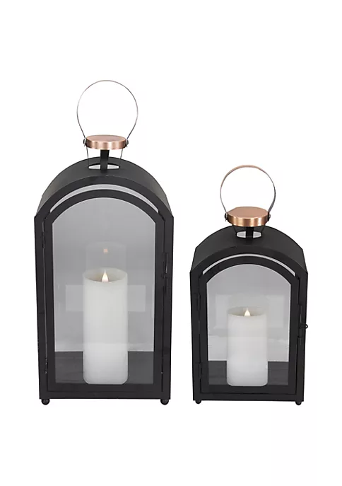 Outlet 😀 Melrose Set of 2 Black Metal Dome Lanterns with Copper Handle 20" 🔔 5 Outlet 😀 Melrose Set of 2 Black Metal Dome Lanterns with Copper Handle 20" 🔔 - Image 5