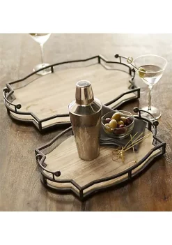 Flash Sale 👍 Melrose Decorative Trays (Set Of 2) 15.75"L, 18.75"L Metal/Wood 🔔 -Melrose Sales Shop Belk 651