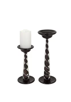 Best Sale ๐ Melrose Set of 2 Dark Elegance Black Swirled Glitter Pillar Candle Holders 9.5" - 13.75" ๐