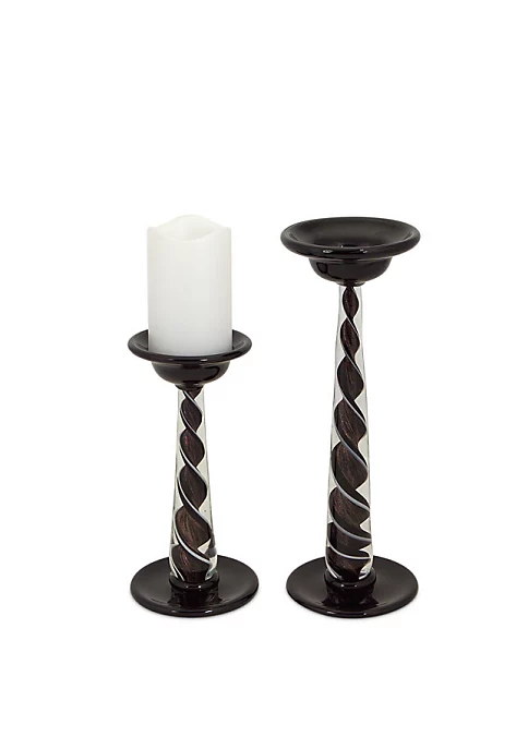 Best Sale 👏 Melrose Set of 2 Dark Elegance Black Swirled Glitter Pillar Candle Holders 9.5" - 13.75" 🌟 1 Best Sale 👏 Melrose Set of 2 Dark Elegance Black Swirled Glitter Pillar Candle Holders 9.5" - 13.75" 🌟