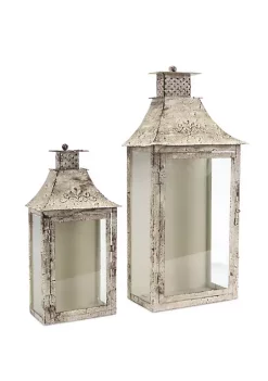 Best Sale 💯 Melrose Set of 2 Vintage Antiqued Cream Wall Mounted Pillar Candle Lanterns - 20" 🔔