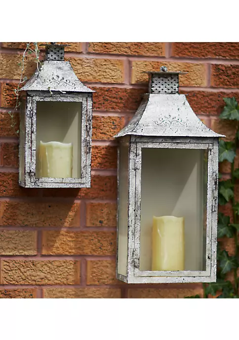 Best Sale 💯 Melrose Set of 2 Vintage Antiqued Cream Wall Mounted Pillar Candle Lanterns - 20" 🔔 2 Best Sale 💯 Melrose Set of 2 Vintage Antiqued Cream Wall Mounted Pillar Candle Lanterns - 20" 🔔 - Image 2