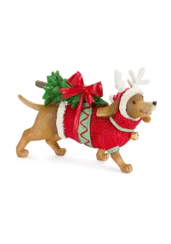 Cheap 🥰 Melrose 7.25" Brown and Red Adorable 🎅 Christmas Weiner 🦮 Dog with Tree and Ribbon Figurine 👍